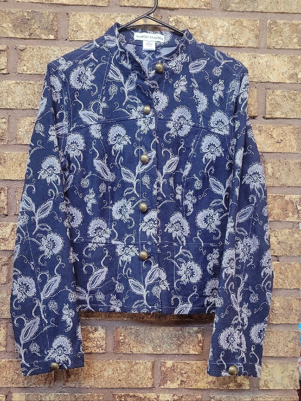 Bamboo Trader Jacquard Floral Embroidered Jacket Size Large Stretch